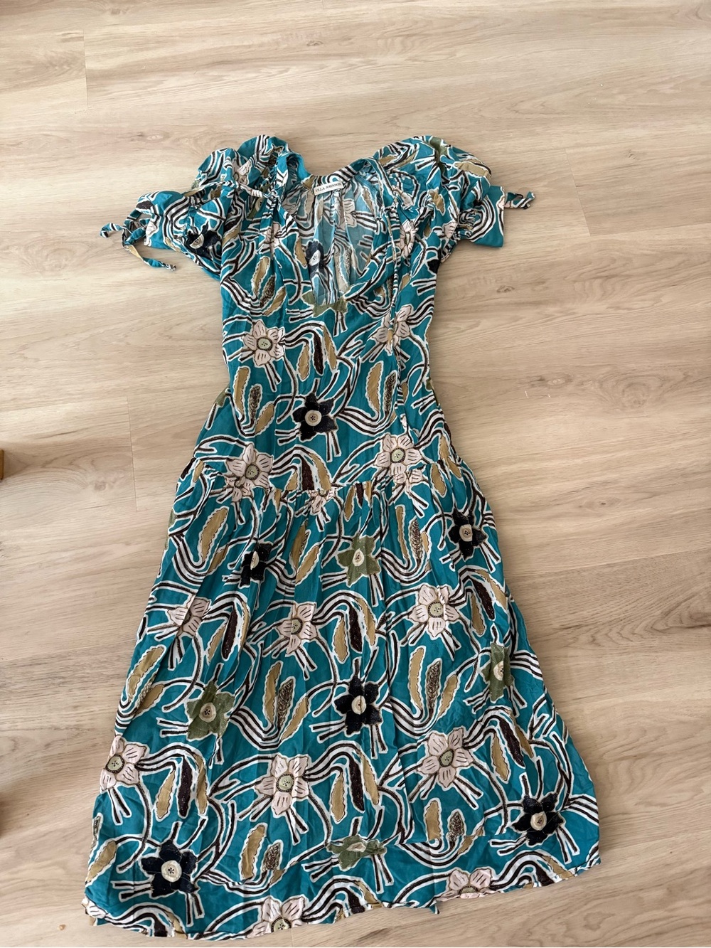 Ulla Johnson Teal Floral Midi Dress